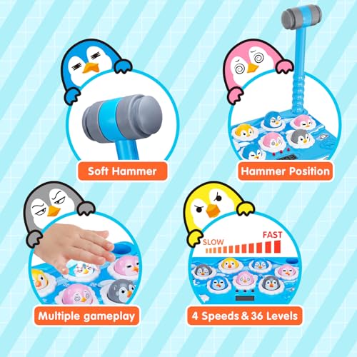  FS FS PoundAPenguin Game ScreenFree Interactive Pounding Toy with 2 Soft Hammers Safe Toddler Hammer Toy for 13 Years Kids Ages 28 4 Speed Modes Score Display - Image 5