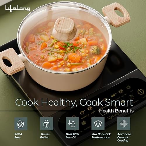 Lifelong Forged Casserole 24 cm with Non-Riveted Wooden Handle & Glass Lid | Ceramic Coated | 4.4L Capacity Serves 5–6 | for Curries, Dal & Pulao | Induction & Gas Compatible | PFOA-Free Non-Stick - Image 2