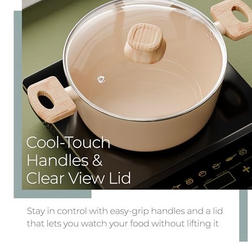 Lifelong Forged Casserole 24 cm with Non-Riveted Wooden Handle & Glass Lid | Ceramic Coated | 4.4L Capacity Serves 5–6 | for Curries, Dal & Pulao | Induction & Gas Compatible | PFOA-Free Non-Stick - Image 5