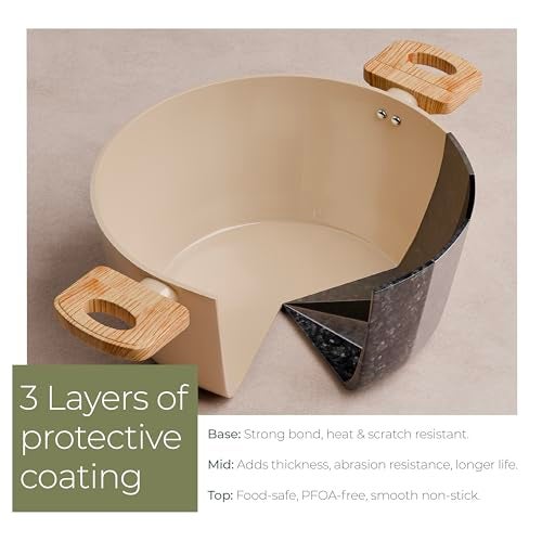 Lifelong Forged Casserole 24 cm with Non-Riveted Wooden Handle & Glass Lid | Ceramic Coated | 4.4L Capacity Serves 5–6 | for Curries, Dal & Pulao | Induction & Gas Compatible | PFOA-Free Non-Stick - Image 4