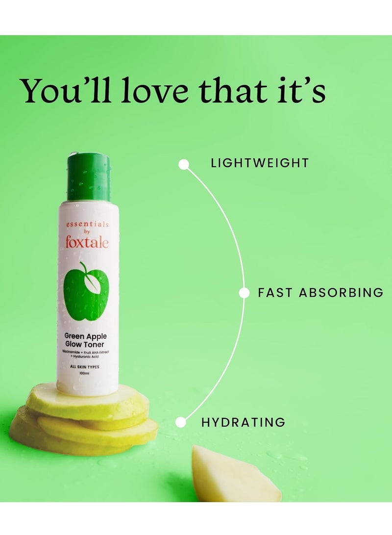 Foxtale Essentials Daily Green Apple Glow Toner with Niacinamide Fruit AHA Extract and Hyaluronic Acid 100ml - Image 3