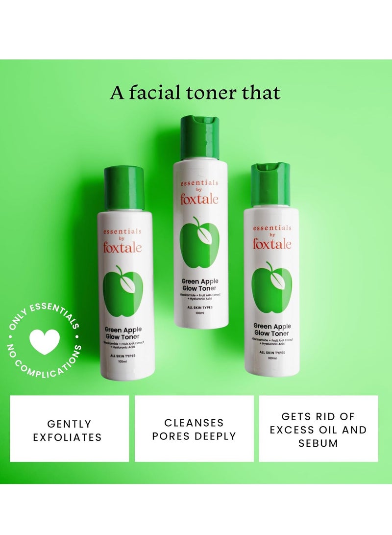 Foxtale Essentials Daily Green Apple Glow Toner with Niacinamide Fruit AHA Extract and Hyaluronic Acid 100ml - Image 2