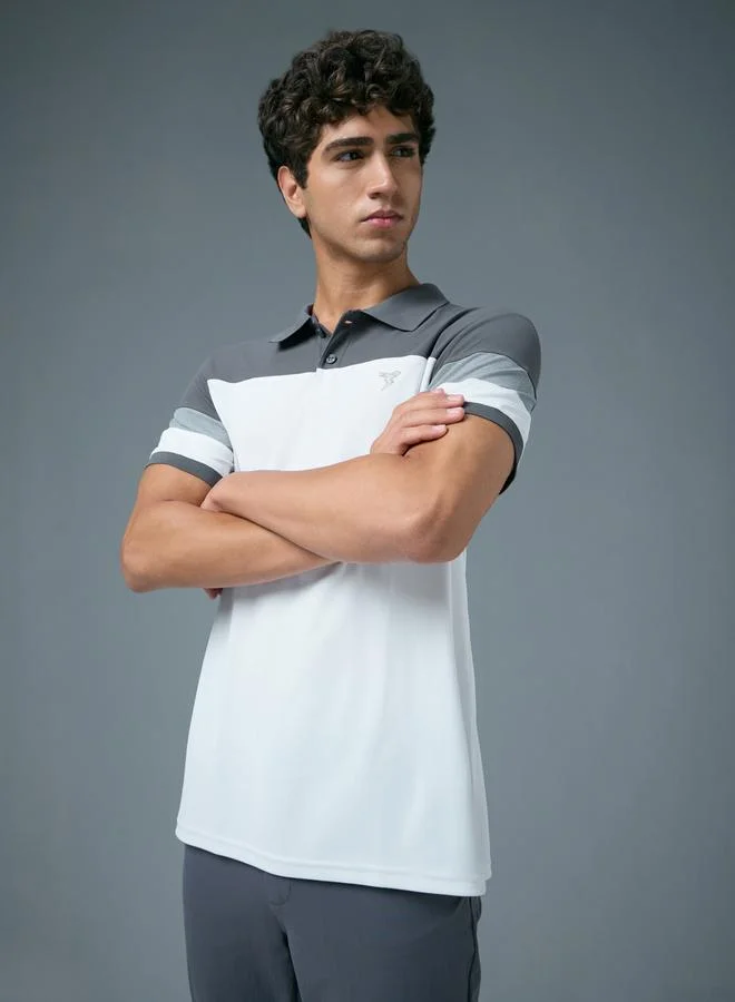 Technosport Men Slim Fit Color Block Pique Polo