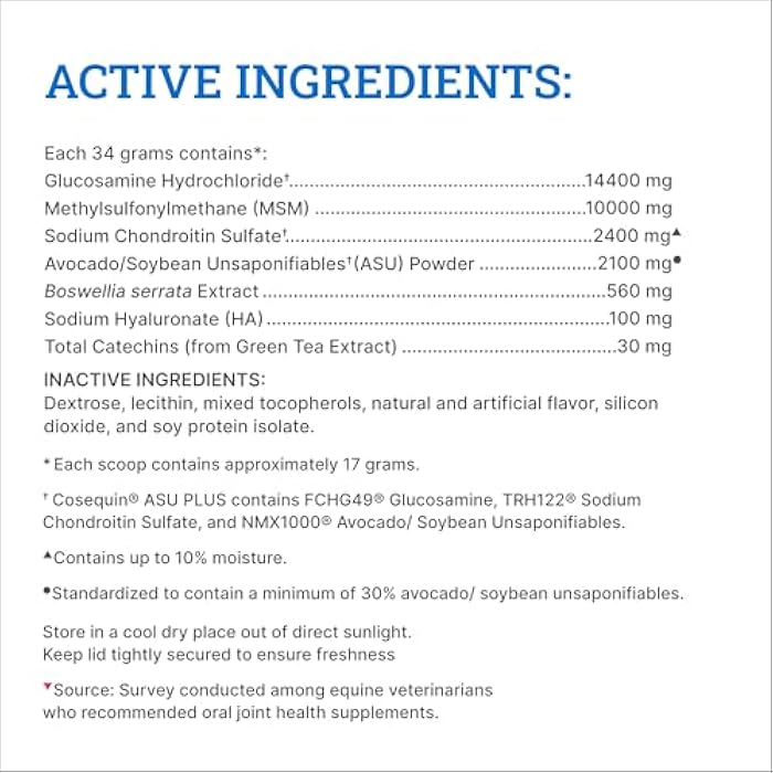Nutramax Laboratories ASU Joint Health Supplement for Horses - Powder with Glucosamine, Chondroitin, MSM, ASU, Green Tea Extract, and Hyaluronic Acid, 1050 Grams - Image 5