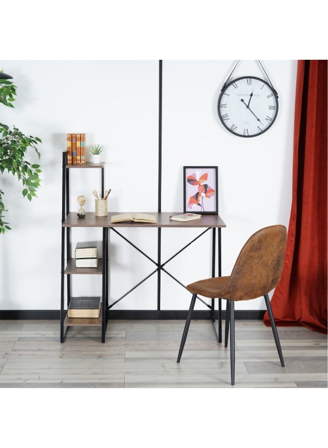 Cady One A study desk with versatile side shelves featuring a sturdy metal design and wooden frame; a spacious workspace computer desk with 3 built-in storage shelves for books and files, ideal for a home office or study. - Image 2