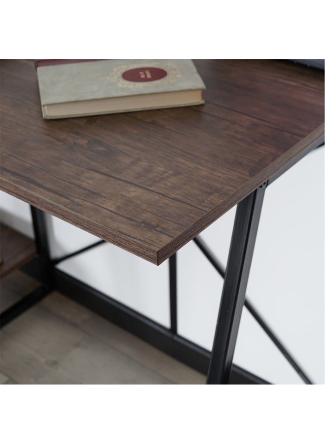 Cady One A study desk with versatile side shelves featuring a sturdy metal design and wooden frame; a spacious workspace computer desk with 3 built-in storage shelves for books and files, ideal for a home office or study. - Image 4