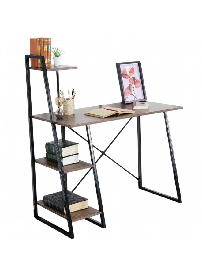 Cady One A study desk with versatile side shelves featuring a sturdy metal design and wooden frame; a spacious workspace computer desk with 3 built-in storage shelves for books and files, ideal for a home office or study. - Image 1