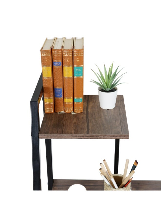 Cady One A study desk with versatile side shelves featuring a sturdy metal design and wooden frame; a spacious workspace computer desk with 3 built-in storage shelves for books and files, ideal for a home office or study. - Image 3