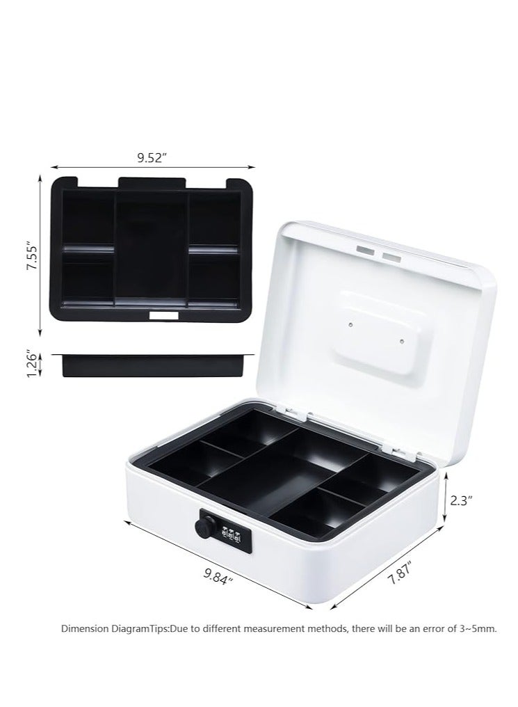 Arabest Large Cash Box with Combination Lock,Safe Metal Box for Money, Storage Lock Box with Money Tray,9.84"x 7.87"x 3.54" White Large - Image 4