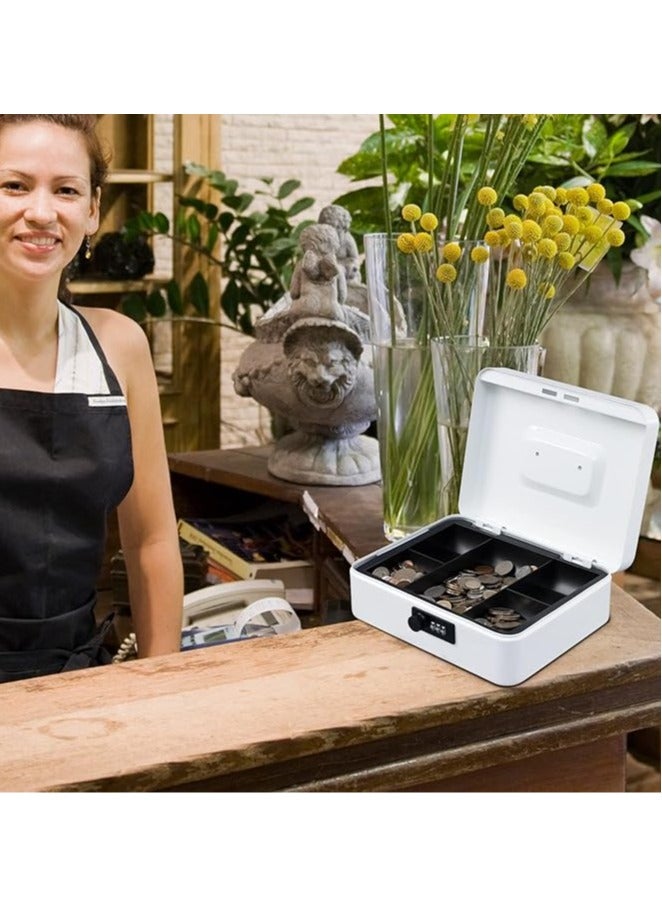 Arabest Large Cash Box with Combination Lock,Safe Metal Box for Money, Storage Lock Box with Money Tray,9.84"x 7.87"x 3.54" White Large - Image 5