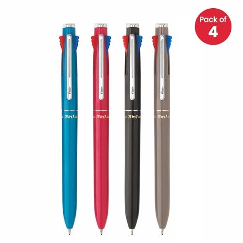 Flair 3 in 1 Retractable Ball Pen | 3 Ink Colors in One Pen | Multi Use Pen for Pleasant Writing Experience | Effortless Writing with Sleek Clip Design | Blue, Black & Red Ink, Pack of 4 - Image 2