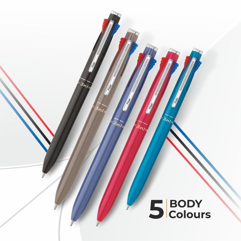 Flair 3 in 1 Retractable Ball Pen | 3 Ink Colors in One Pen | Multi Use Pen for Pleasant Writing Experience | Effortless Writing with Sleek Clip Design | Blue, Black & Red Ink, Pack of 4 - Image 5