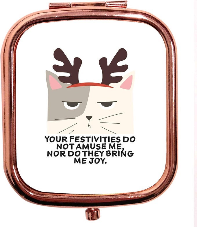 ROSE GOLD SQUARE COMPACT MIRROR YOUR FESTIVITIES DO NOT AMUSE ME NOR DO THEY BRING ME JOY