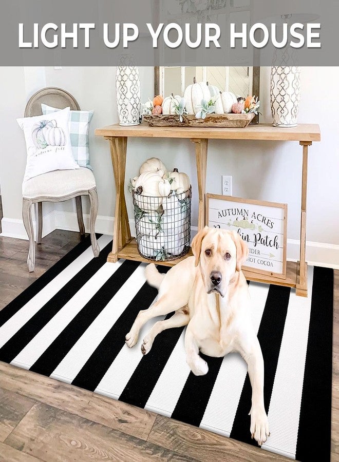 IOHOUZE Black White Striped Rug -3x5 Front Door Mats Outdoor,Washable Rug for Front Porch Decor,Spring Summer Welcome Mats Outdoor Indoor, Doormat for Farmhouse/Entryway/Home Entrance - Image 4