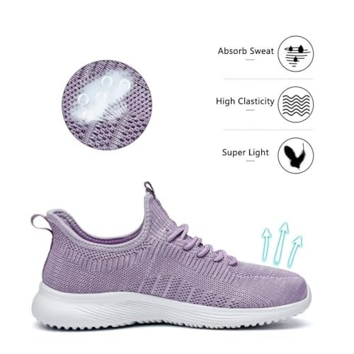 Lamincoa Womens Slip On Walking Shoes Non Slip Casual Road Running Lightweight Mesh Fashion Sneakers for Gym Travel Workout Purple - Image 5