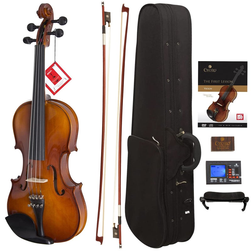 Cecilio CVN-300 Solidwood Ebony Fitted Violin with D'Addario Prelude Strings, Size 4/4 (Full Size) - Image 1