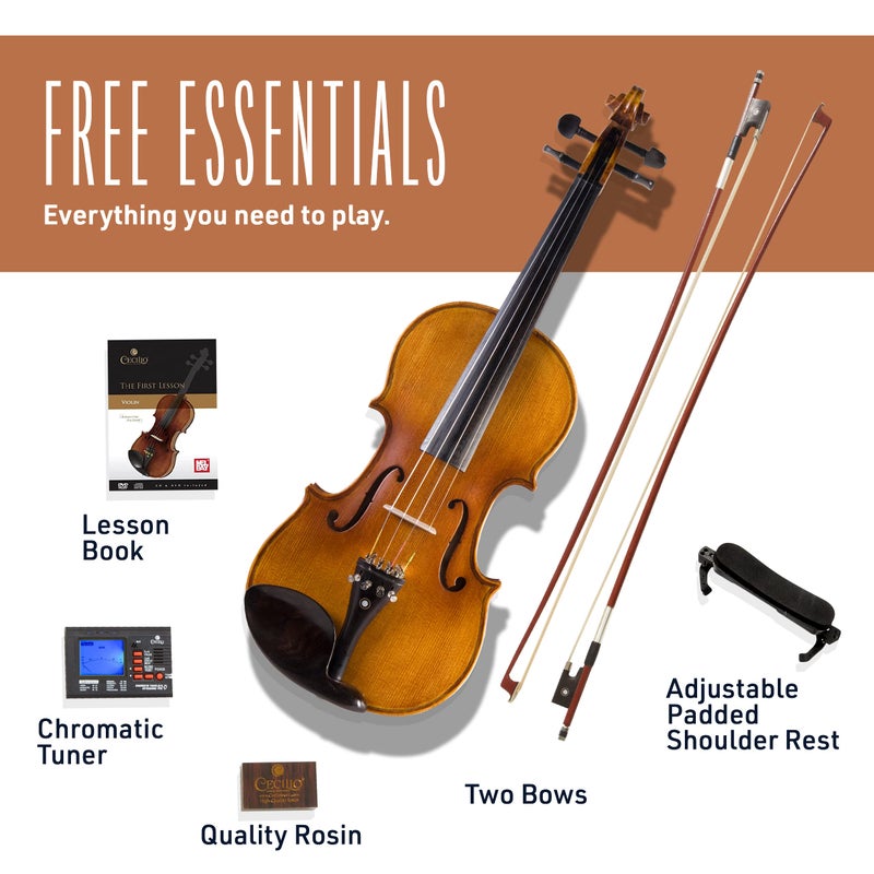Cecilio CVN-300 Solidwood Ebony Fitted Violin with D'Addario Prelude Strings, Size 4/4 (Full Size) - Image 4