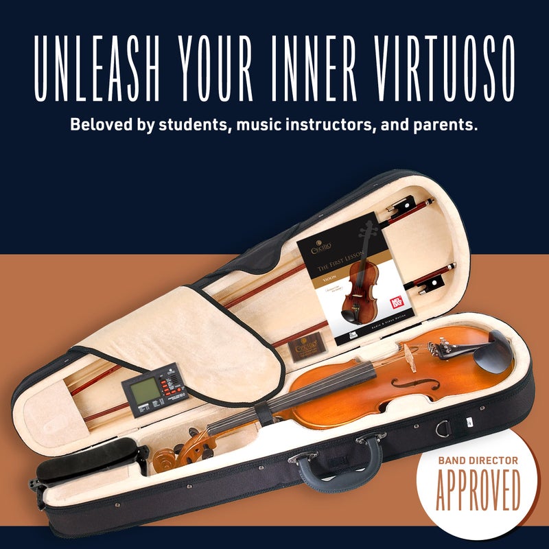 Cecilio CVN-300 Solidwood Ebony Fitted Violin with D'Addario Prelude Strings, Size 4/4 (Full Size) - Image 2