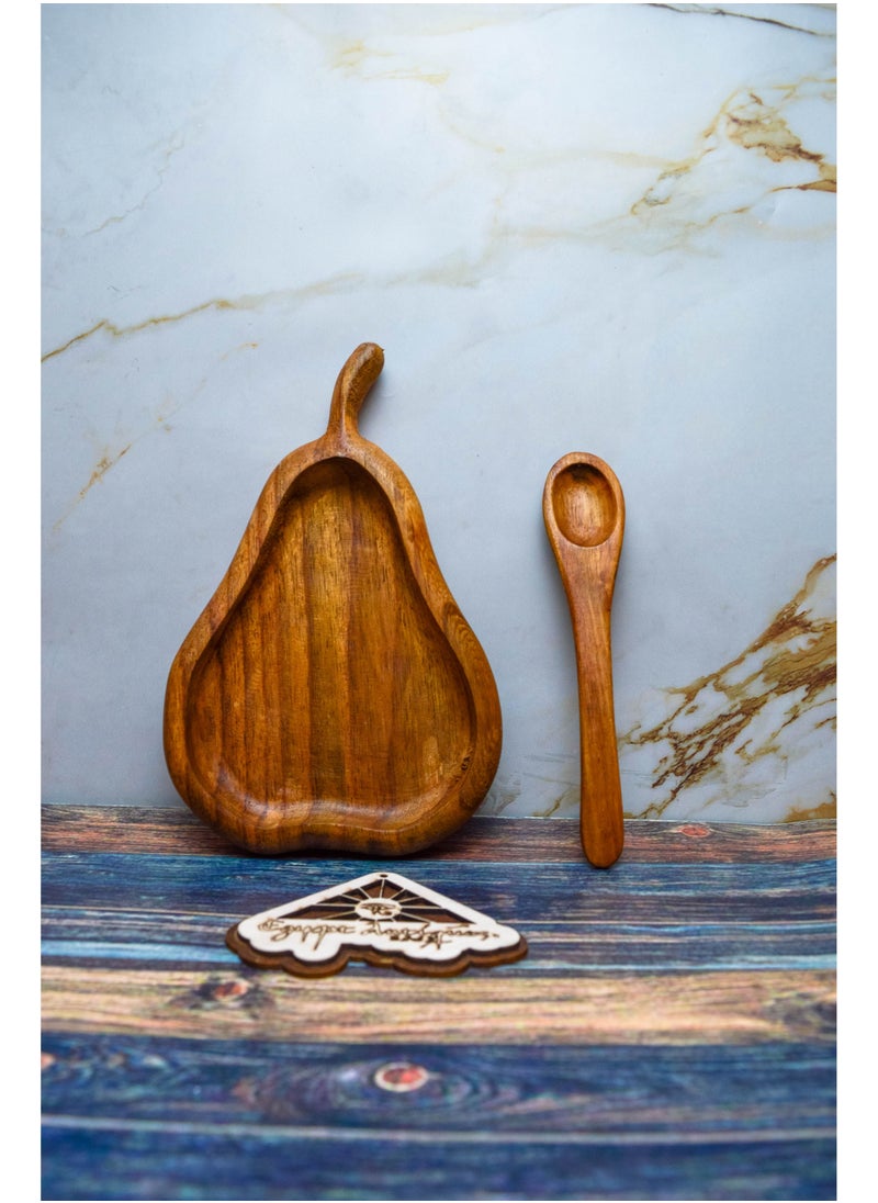 Egypt Antiques Children's snack or pear-shaped dish + wooden spoon, handmade, 100% natural colors, treated with olive oil  - Image 4