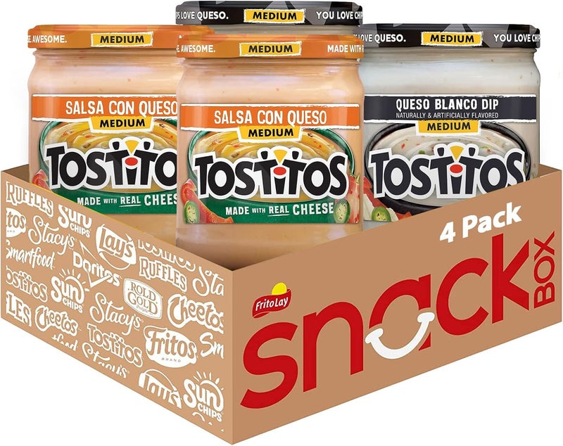 Tostitos باقة توستيتوس كيسو المتنوعة - 4 عبوات من السالسا والغموس المتوسطة - Image 1