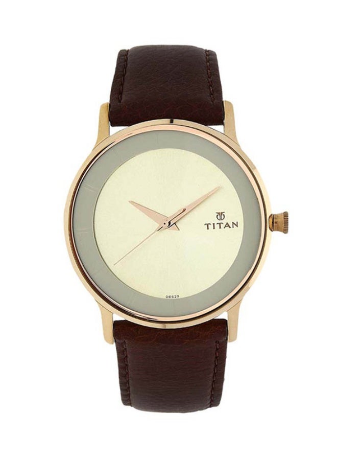 TITAN ساعة تيتان الكلاسيكية التناظرية بقرص شامبانيا دائري وحزام جلد بني للرجال-1672WL01 - Image 1