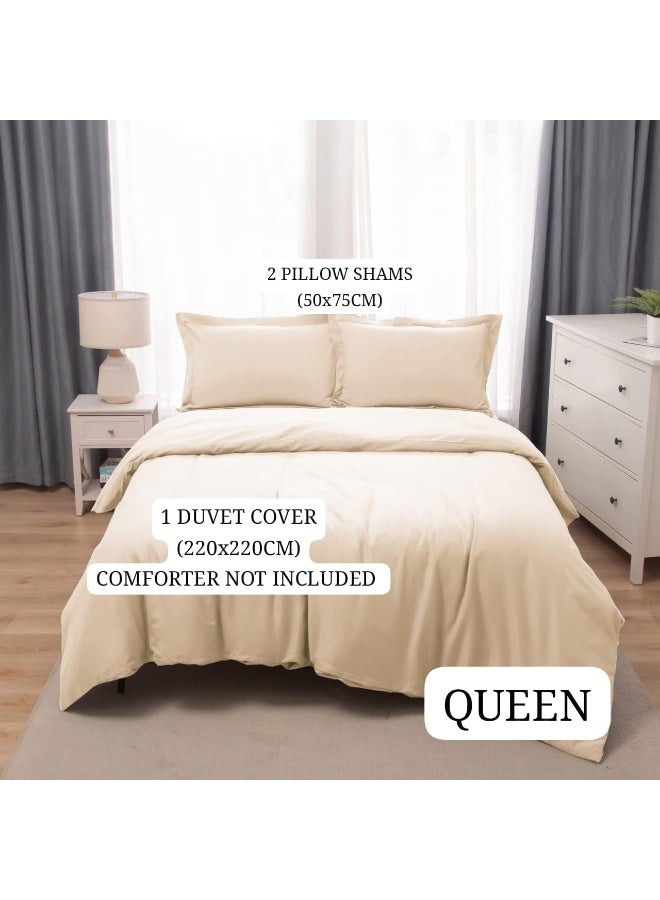 PanaX Bedding Duvet Cover Queen Size Set- 1Pieces Duvet Cover 220X220Cm / 2Pieces-Pillow Shams 50X75Cm (Ivory, Queen) - Image 3