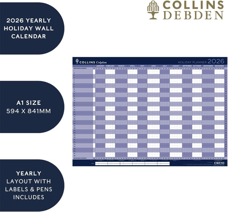 Collins تقويم الحائط السنوي للعطلات 2026 من كولينز - كولبلان - A1 (CWC10-26) - Image 2