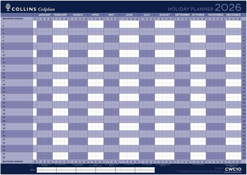 Collins تقويم الحائط السنوي للعطلات 2026 من كولينز - كولبلان - A1 (CWC10-26) - Image 1