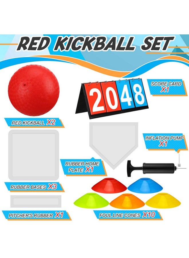 Poen 19 Pcs Sports Kickball Set, Including 2 Pcs 10 Inch Playground Ball with Air Pump 5 Pcs Rubber Bases 10 Pcs Foul Marker Discs and a Flip Scoreboard for Kids Adults Boy Girl Outdoor Backyard Game - Image 2