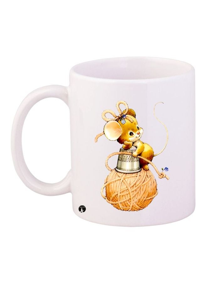 RYN Cartoon Printed Coffee Mug White/Brown 11ounce