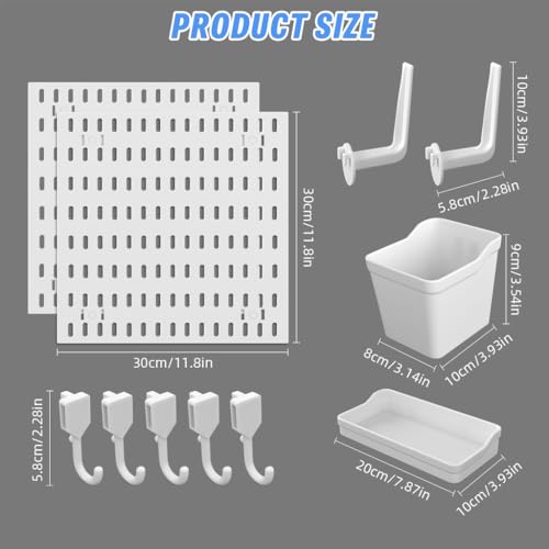 Serplex® DIY Assembly Pegboard Kit, 11.8'' Square Wall Pegboards Wall Organizer Pegboards with Storage Box & Shelf, Hooks, Space Saving Wall Pegboard Organizer for Tools, Gadget, Stationeries - Image 2