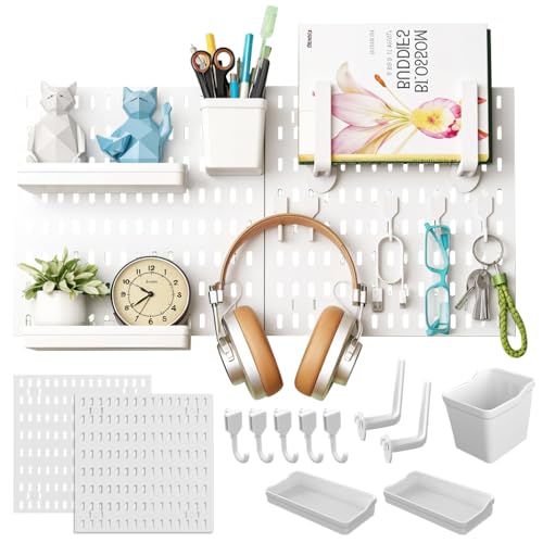 Serplex® DIY Assembly Pegboard Kit, 11.8'' Square Wall Pegboards Wall Organizer Pegboards with Storage Box & Shelf, Hooks, Space Saving Wall Pegboard Organizer for Tools, Gadget, Stationeries - Image 1