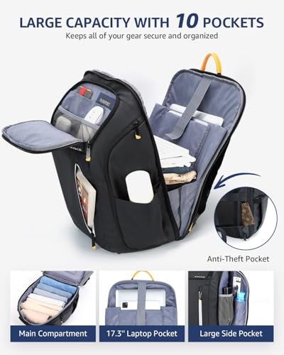Ponhog 17 Inch Laptop Backpack for Men, Business Travel Anti-Theft Backpack with USB Charging Port, Water Resistant Computer Bag Carry On Flight Approved for Work College Weekender, Black - Image 2