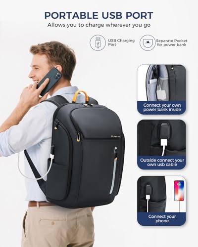 Ponhog 17 Inch Laptop Backpack for Men, Business Travel Anti-Theft Backpack with USB Charging Port, Water Resistant Computer Bag Carry On Flight Approved for Work College Weekender, Black - Image 5