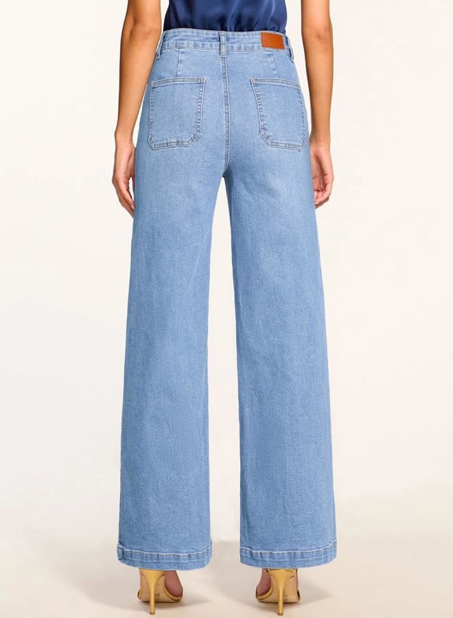 Sidefeel Womens Wide Leg Jeans High Waisted Baggy Jeans Stretchy Straight Leg Denim Pants with Front Pockets, Iceland Blue, 12 - Image 2