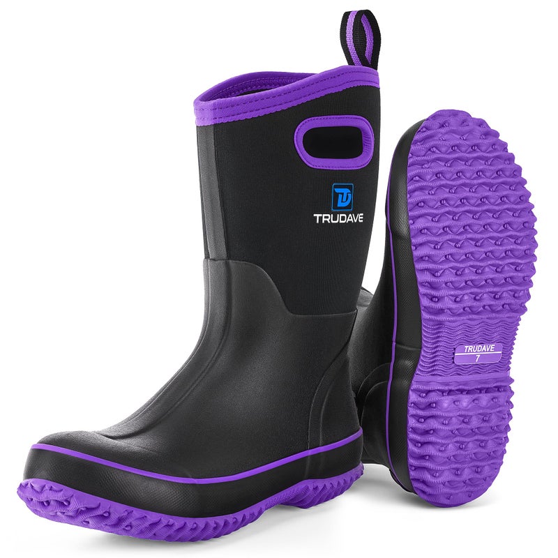 Trudave Rubber Boots for Women, Mid Calf Rain Boots, Womens Waterproof Boots, Neoprene Insulated Outdoor Work Mud Boots for Hunting Farming Gardening Fishing, Purple, Size 5 - Image 1