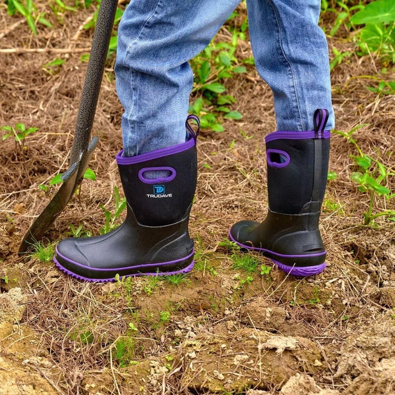 Trudave Rubber Boots for Women, Mid Calf Rain Boots, Womens Waterproof Boots, Neoprene Insulated Outdoor Work Mud Boots for Hunting Farming Gardening Fishing, Purple, Size 5 - Image 2