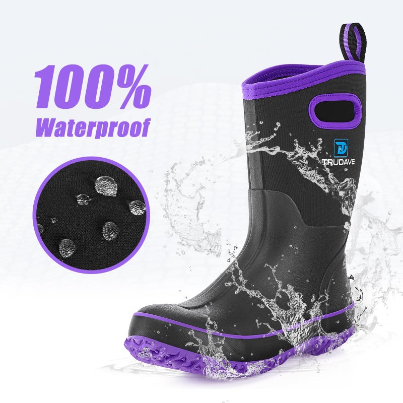 Trudave Rubber Boots for Women, Mid Calf Rain Boots, Womens Waterproof Boots, Neoprene Insulated Outdoor Work Mud Boots for Hunting Farming Gardening Fishing, Purple, Size 5 - Image 4