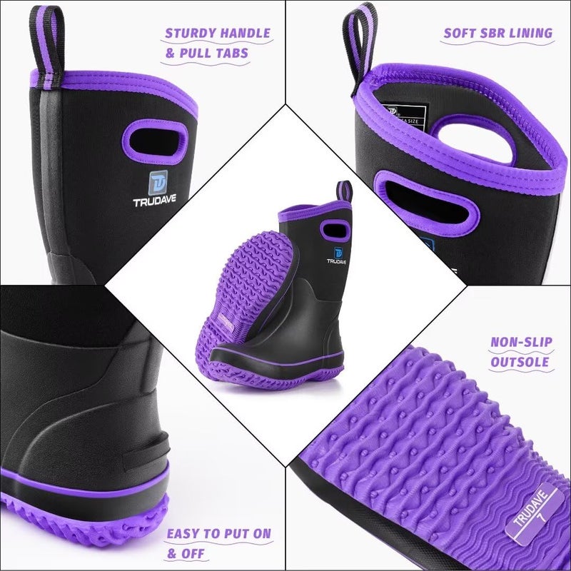 Trudave Rubber Boots for Women, Mid Calf Rain Boots, Womens Waterproof Boots, Neoprene Insulated Outdoor Work Mud Boots for Hunting Farming Gardening Fishing, Purple, Size 5 - Image 5