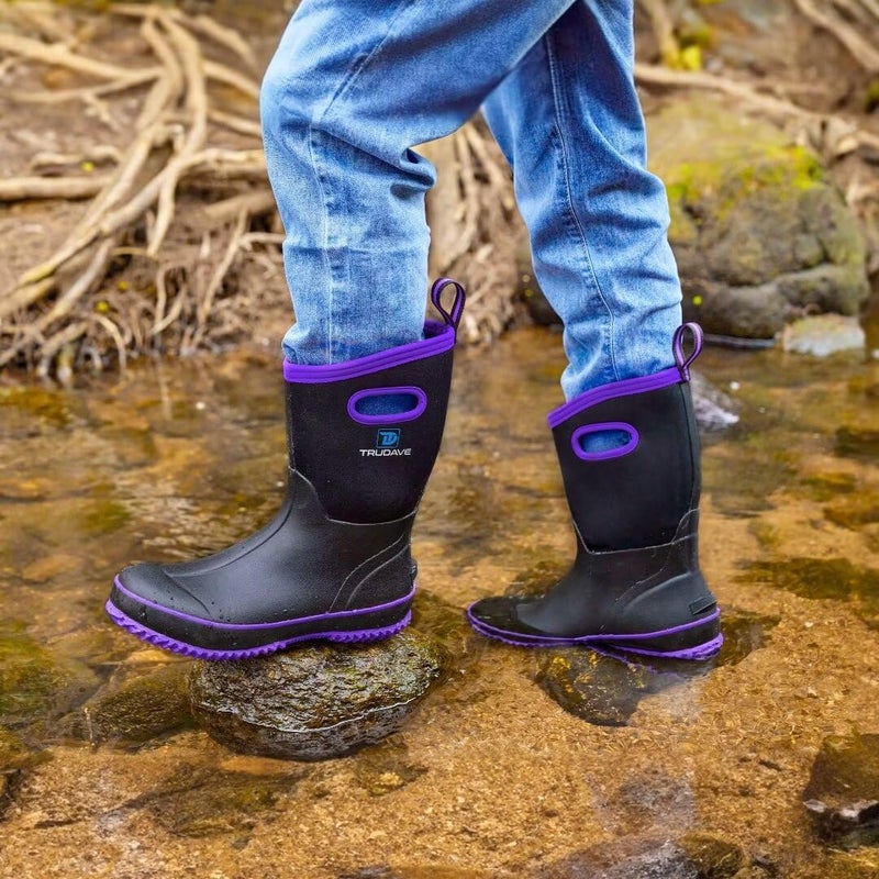 Trudave Rubber Boots for Women, Mid Calf Rain Boots, Womens Waterproof Boots, Neoprene Insulated Outdoor Work Mud Boots for Hunting Farming Gardening Fishing, Purple, Size 5 - Image 3