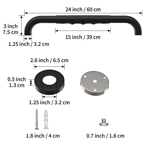 Munzong 24 Inch Shower Grab Bar wAnti Slip Rubber Grip Munzong Black Stainless Steel Bathroom Grab Bar Bathroom Balance BarSafety Handrail SupportHandicap Injury Elderly Senior Assist Bath Handle - Image 3
