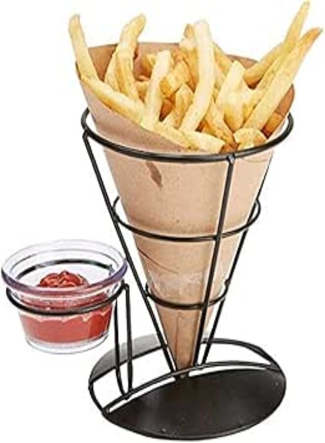 سبيس شوب صينية حامل مخروط الآيس كريم مع صلصة البطاطس المقلية والكاتشب