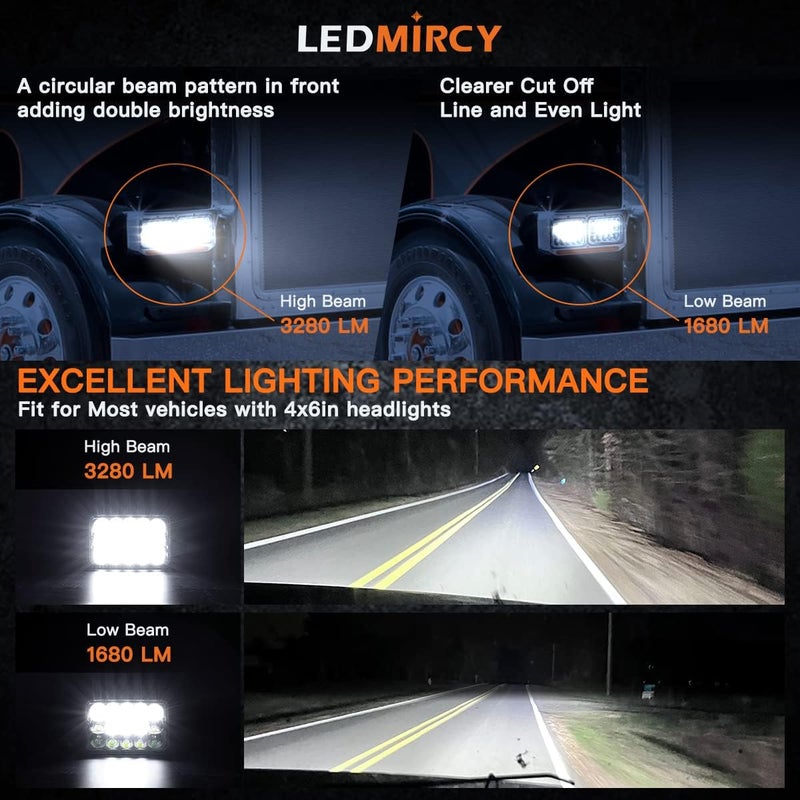 LEDMIRCY 4x6 Inch LED Headlights - High Low Beam Set - Image 2
