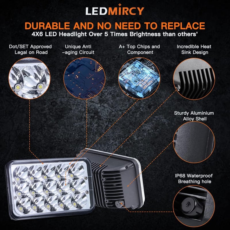 LEDMIRCY 4x6 Inch LED Headlights - High Low Beam Set - Image 4