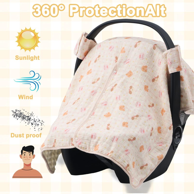 YOQIE 2-in-1 Baby Car Seat Cover & Canopy | Mom Nursing Cover, Easy Install Shield | Multi-Purpose for Winter Warmth & Summer Shade(Pink - Image 3