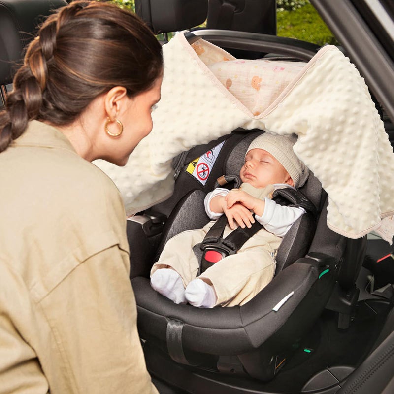 YOQIE 2-in-1 Baby Car Seat Cover & Canopy | Mom Nursing Cover, Easy Install Shield | Multi-Purpose for Winter Warmth & Summer Shade(Pink - Image 2