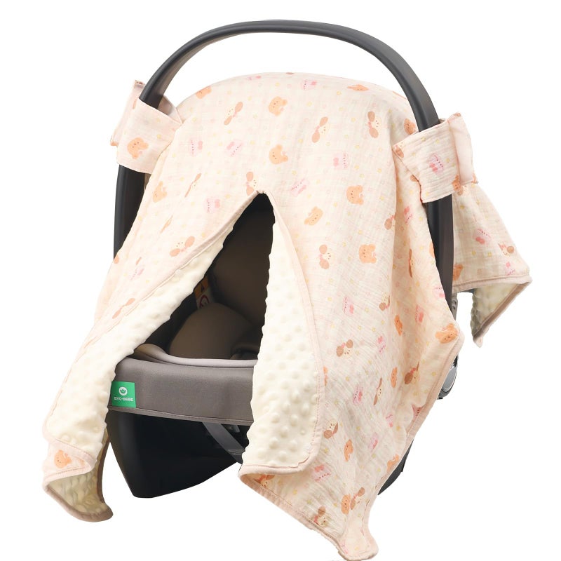 YOQIE 2-in-1 Baby Car Seat Cover & Canopy | Mom Nursing Cover, Easy Install Shield | Multi-Purpose for Winter Warmth & Summer Shade(Pink - Image 1