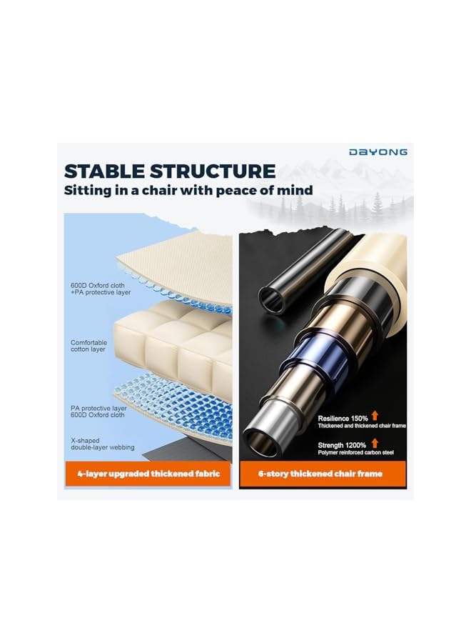 DAYONG كرسي تخييم، كرسي خارجي قابل للطي مع جيوب جانبية، كرسي شاطئ خفيف الوزن، للتخييم، المشي، الصيد، الفناء، الحديقة (أسود، كبير) - Image 4