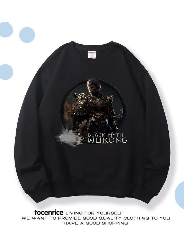 MQD Black Mythical Loose Round Neck Hoodie 