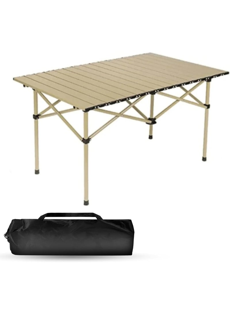 MOMENT Outdoor Picnic Table Folding Portable Metal Dining Table with Carry Bag for Picnic Camping Beach Boat Party BBQ, Brown (95x55x50cm) - Image 1